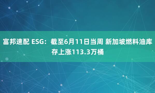 富邦速配 ESG：截至6月11日当周 新加坡燃料油库存上涨113.3万桶
